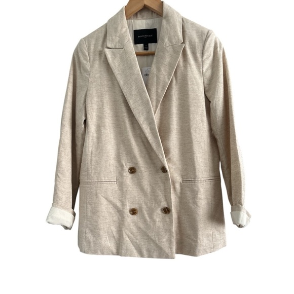 NWT! BANANA REPUBLIC Linen Blend Double Breasted Blazer, Size 4 - Picture 1 of 11